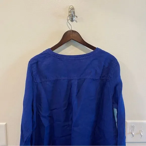 Talbots side button linen band collar popover large 100% linen tunic blouse top - Picture 7 of 14